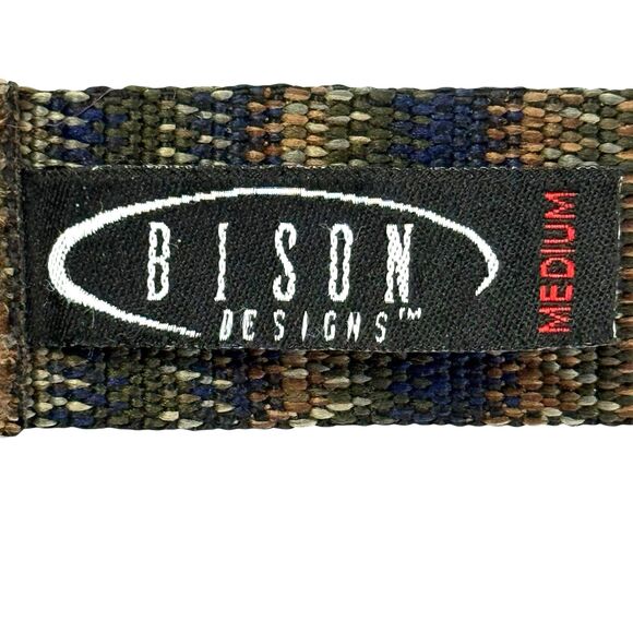 Bison Designs Belt Rose Gold Buckle Coyote Striped Nylon Webbed Size Medium USA - Picture 4 of 7